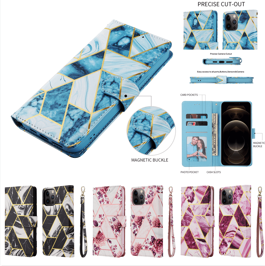 For iPhone Case Marble Pattern With Lanyard Flip Wallet Case Leather Card Slots Stand Cover For iPhone Case Marble Pattern With Lanyard Flip Wallet Case Leather Card Slots Stand Cover